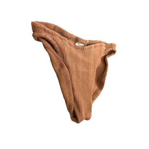 HUNZA G Virginia Nile Ribbed Bikini Bottom Swimwear Resort Beach Brown One Size - Picture 7 of 8